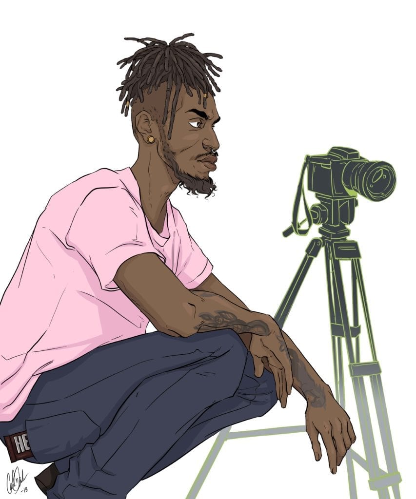 Illustration of Gabe with his camera. 